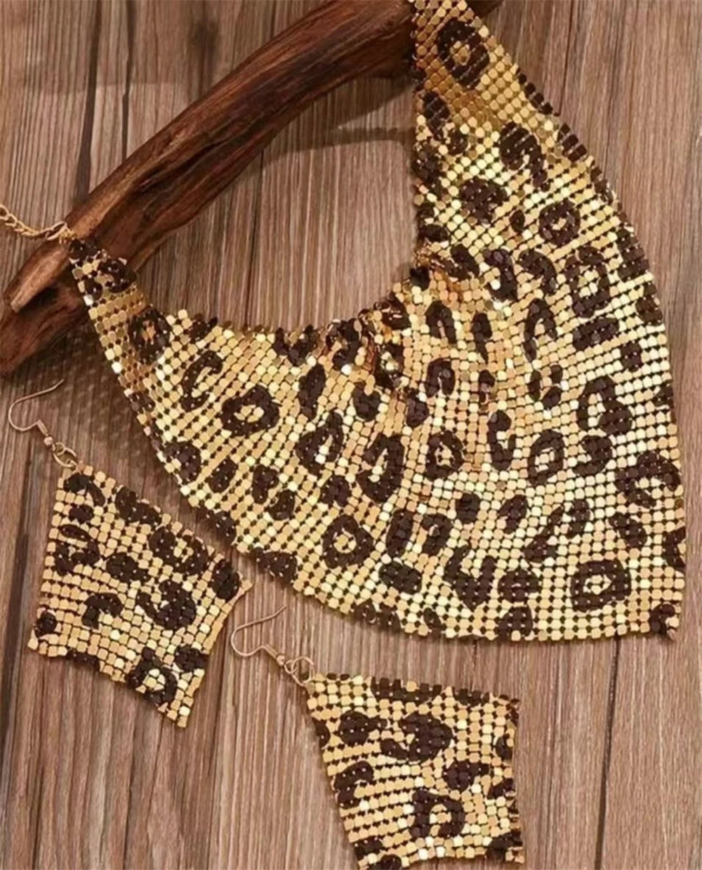 Fashion Leopard Print Jewelry Set, Sexy Bib Necklace & Dangle Earrings, Vintage Elegant Design, Versatile Stylish Accessor