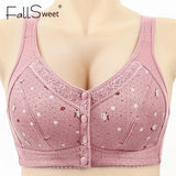 FallSweet Front Closure Cotton Bra for Women Plus Size Seamless Wireless Sports Bras Thin Underwear for Middle-Aged & Elderly