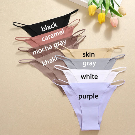 FINETOO 6Pcs/Set Ice Silk Sexy Briefs Thong Seamless Triangle Pants Women Panties Low Waist T-back Underwear Female Lingerie