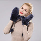 Hot Sale Women's 100% Natural Rabbit Fur Winter Gloves Warm Knit Thick Thermal Mittens Soft Real Fur Outdoor Cold Weather Glove