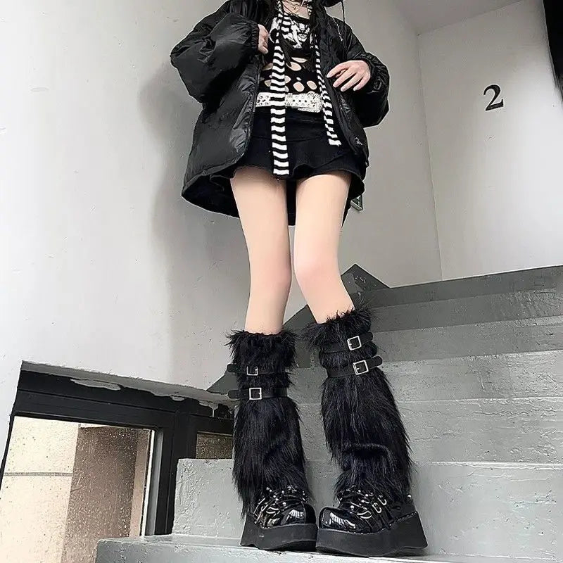 Women Faux Fur Leg Warmers Women Fall Leggings Jk Boots Stocking Girls Lolita Punk Boot Cover Harajuku Fur Foot Warming Cover