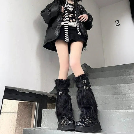 Women Faux Fur Leg Warmers Women Fall Leggings Jk Boots Stocking Girls Lolita Punk Boot Cover Harajuku Fur Foot Warming Cover