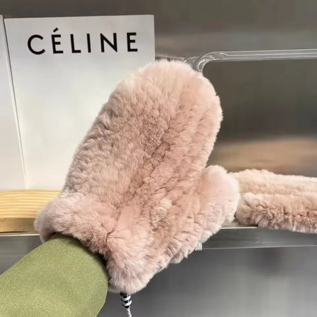Hot Sale Women's 100% Natural Rabbit Fur Winter Gloves Warm Knit Thick Thermal Mittens Soft Real Fur Outdoor Cold Weather Glove
