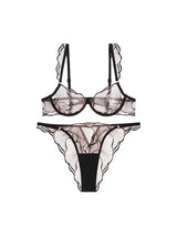 European Style Ultra Thin Sheer Lace Lingerie Set Embroidery Minimizer Bra Big Bust Support Slim Fit Underwear S-XL Size 32-38
