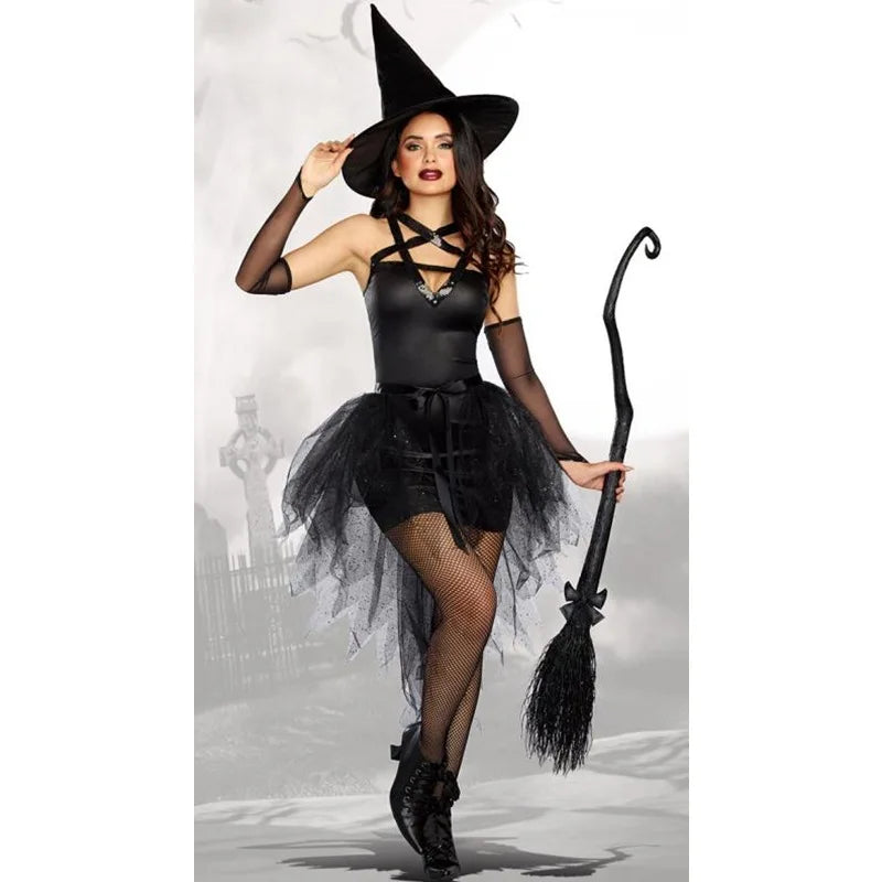 Halloween Witch Costumes for Women Adult Fantasy Black  Dress UP Party  Carnival Performance