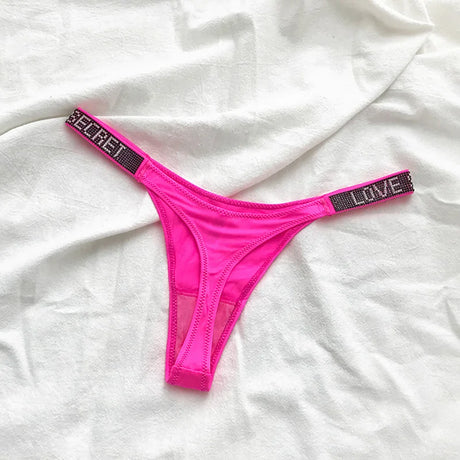 5Pcs Low Waist Sexy Panties Women Thongs Rhinestones Letter Diamonds G-string Sports Thong Shorts Briefs T-back Size S-XL