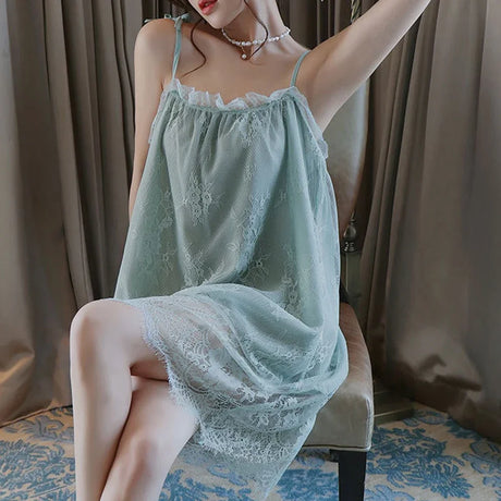 Plus Size Lingerie Lace Babydoll Chemise Nightgown Nighty Mesh Sleepwear Slip Nightdress Valentine Day Gifts For Women