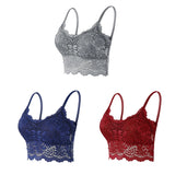 3PCS Women's Lace Bras Top Comfortable Bralette Solid Color Sexy Underwear Vest Female Hollow Out Wireless Lingerie Seamless Bra