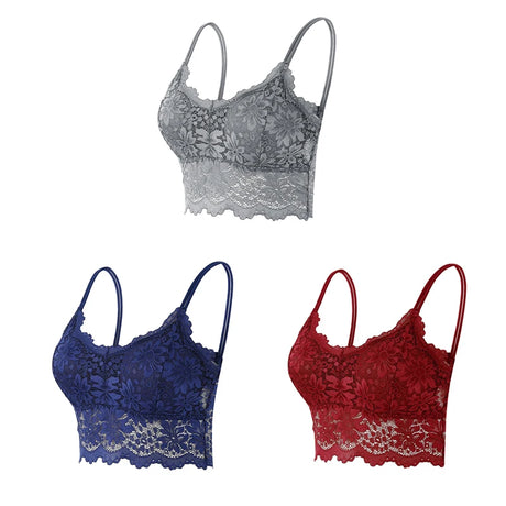 3PCS Women's Lace Bras Top Comfortable Bralette Solid Color Sexy Underwear Vest Female Hollow Out Wireless Lingerie Seamless Bra