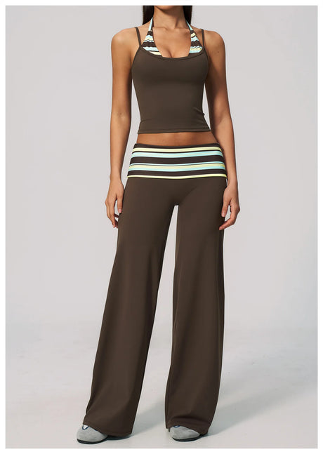 Fashion Polka Dot And Striped Wide Leg Pants For Women Fold Over Waist  Bell-bottoms Flare Yoga Pants Push Up Workout Leggings