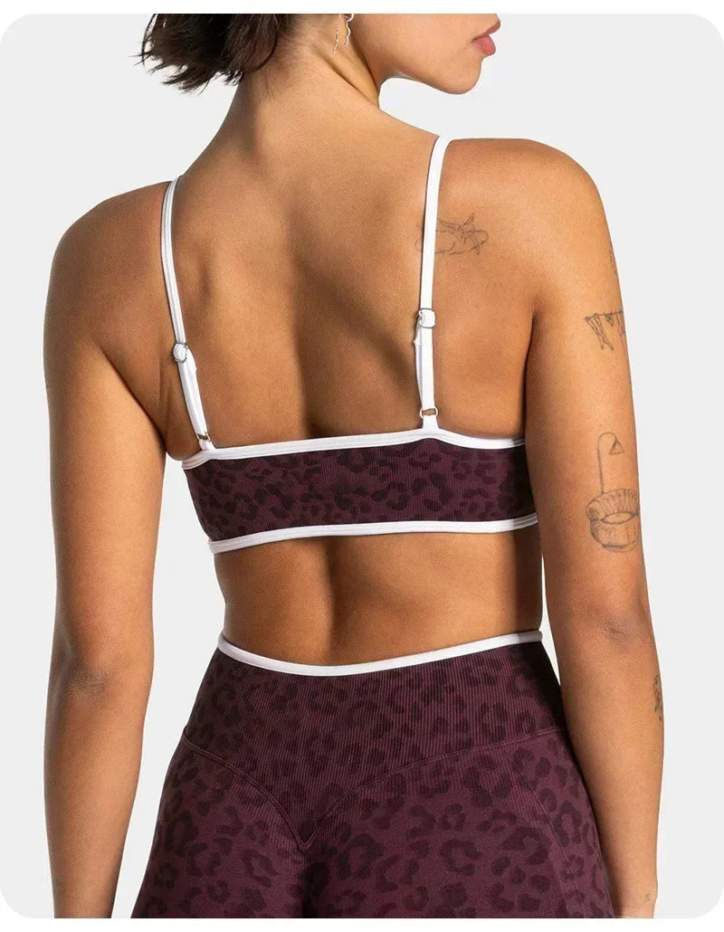 LOGO 2pcs High Quality Yoga SetNew Leopard Print Sports Underwear, Shockproof Butt Lift Workout Sports Trousers Women Activewear