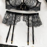 Red Lace Lingerie Set Women Half Cup Push Up Bra Thong Garter Belt Sexy Erotic Underwear Romantic Nightwear Valentine Gift