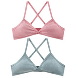 2Pcs/Set Ribbed Cross Back Triangle Bralette Set Women Spaghetti Strap Breathable Daily Bra Wireless Casual Daily Lingerie S-L