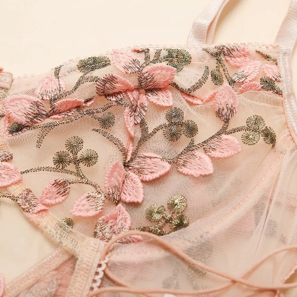 Porn Suit Floral Lace Embroidery Bodysuit Women Sexy Lingerie Bandage See Through Deep V Backless Body Suit Exotic Underwear