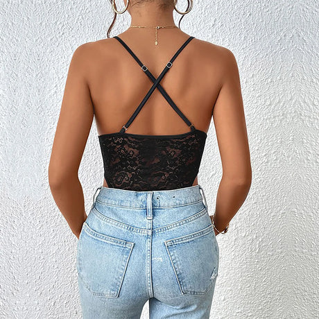 White Black Eyelash Lace Bodysuits Women Spaghetti Strap Deep V Neck Sheer Floral Lace Romper Sexy High Cut Summer Clubwear 2026