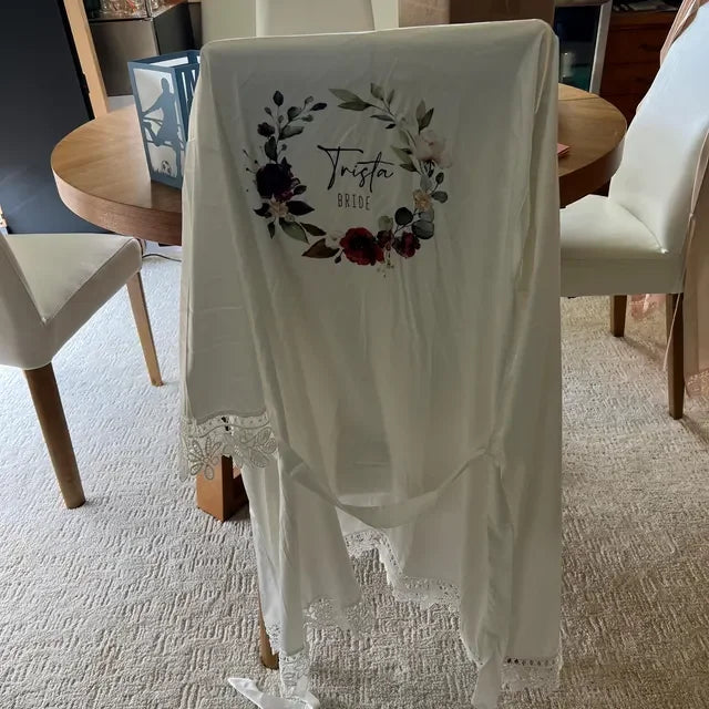 Personalised Sega Floral Wreath Robes Custom Bridal Robe Satin Wedding Bridesmaid Kimono Dressing Gown Bride to be Robe