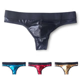 1pc Men Lacquer Leather Sexy Thong Nightclub  Gay Sissy Breathable Pouch Underwear Underpants High Stretch Panties G-String