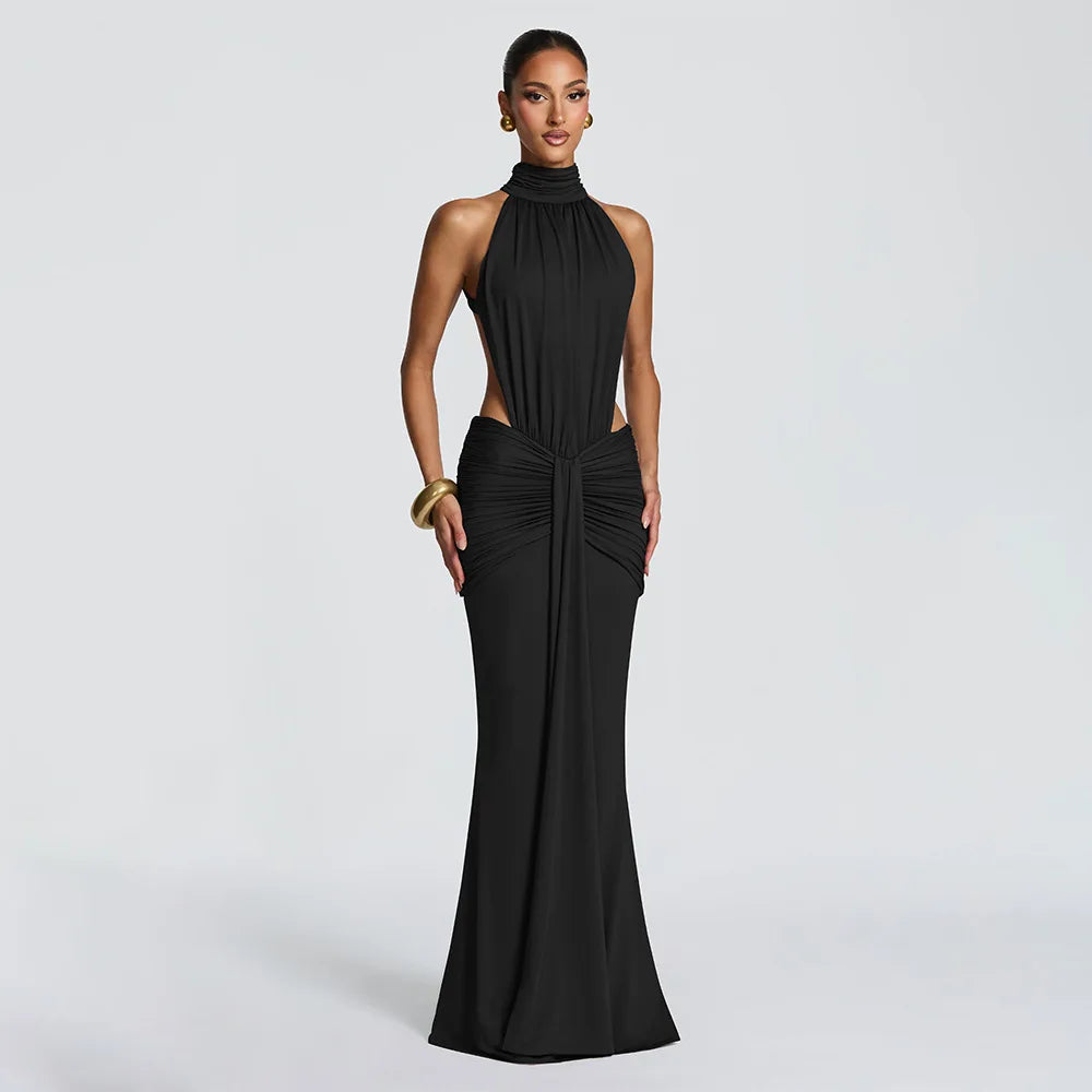 Women Solid Color Mermaid Evening Dress Sexy Open‑Back Slim Floor‑Length Long Gown Formal Banquet Party Maxi Dresses For Ladies