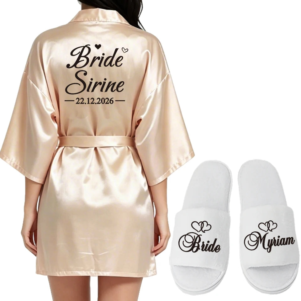 Customized Logo Wedding Date Name Bathrobe Faux Silk Bridal Robe Bride Bridesmaid Wedding Robes Woman Bachelorette Preparewear