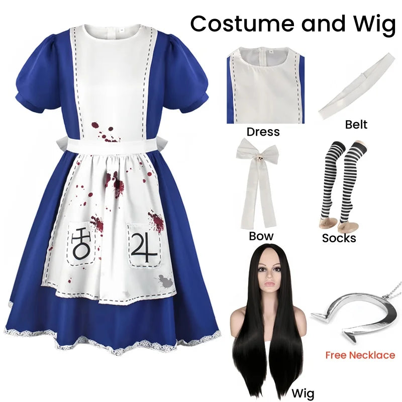 Anime Alice Princess Dress Maid Apron Dress Game Madness Returns Alice Cosplay Costume For Women Girls Halloween Party