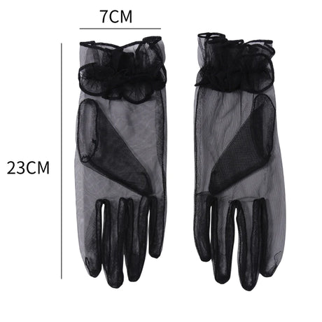 1 Pair Women's Lace Full Finger Gloves Fashion Short Tulle Elastic Etiquette Lotus Leaf Shears for Stylish Hand Protection