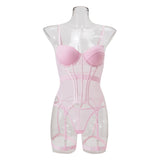 MUZISKAT Mesh  Lingerie Luxury Brand Bodysuit Backless Tops for Women 3 Piece Lingerie Set with Garter Sexydresses for Women