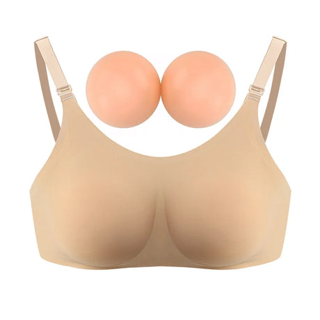 2024 Round Shape Silicone Fake Breast Forms Push Up Seamless One Piece Bra for Crossdresser Shemale Drag Queen Large 2 In 1