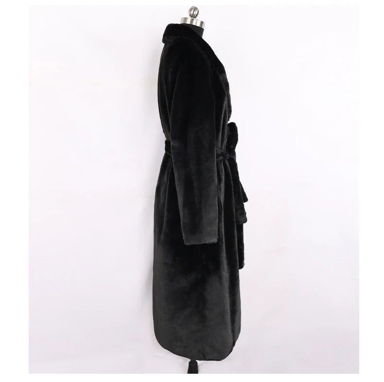 Mauroicardi Winter Long White Black Warm Thick Soft Flowy Fluffy Faux Fur Coat Women Sashes Loose Casual Furry Overcoat 2024