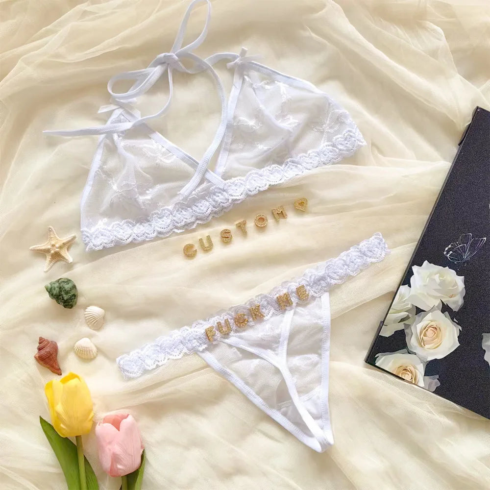Custom Thongs Lingerie Sexy Bikini with Letters Name G-String Waist Chain Women Body Chain Lace Thong Personalized Unique Gift