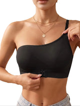 Summer Solid One Shoulder Wireless Women Bra Bralette Front-Clasp Push up Bra Comfort Unpadded Off Shoulder Bras
