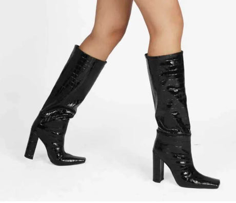 2024 NEW Fashion High Tube Knee High Boots 10cm/6.5cm Thick Heel 21 Colors Women Short Plush Boots Size 45 Winter Leather Shoes