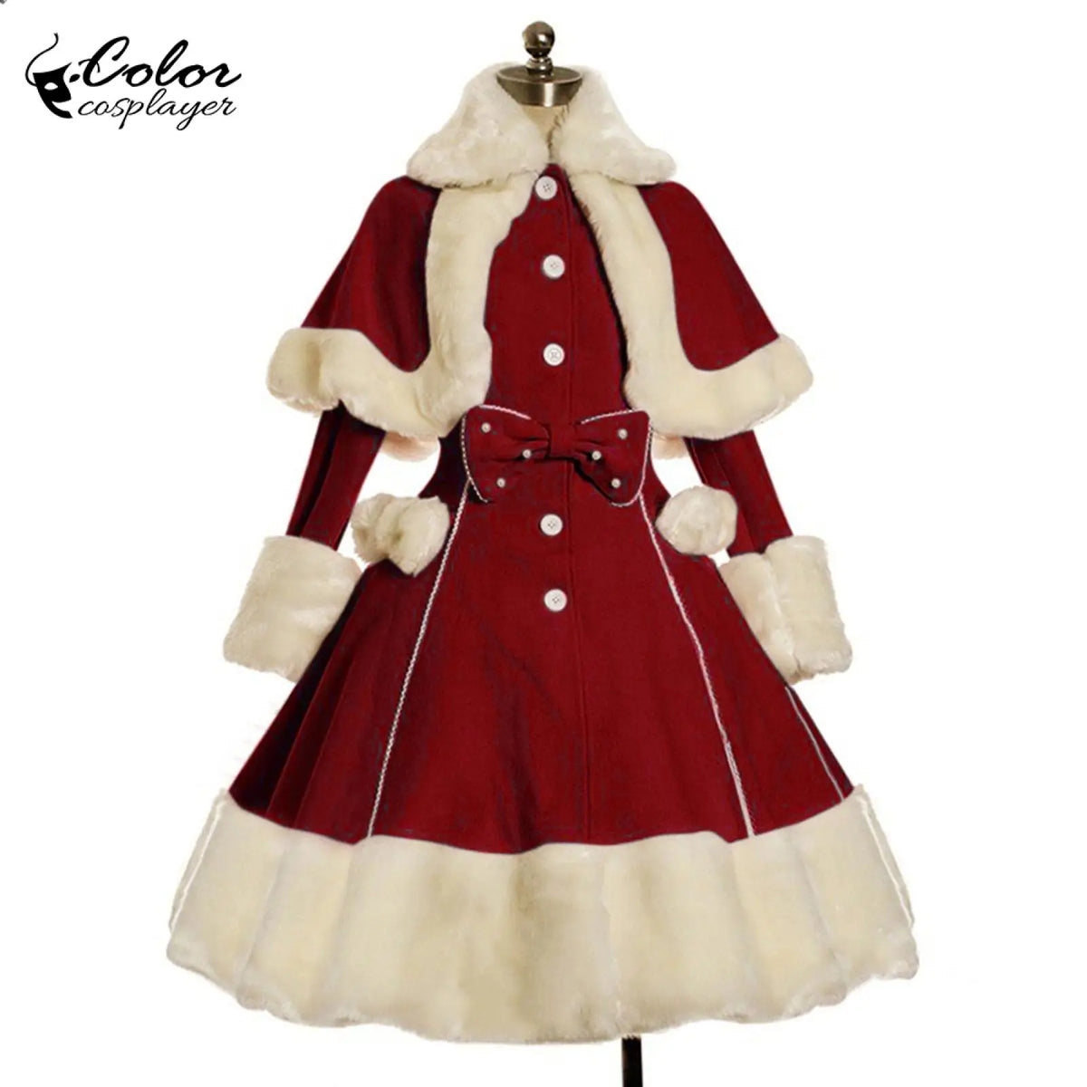 Thicken Christmas Dress Xmas Cloak Princess Cosplay Costume Red Winter Dress Women Long Sleeved Gown Furry Anime Role Outfit