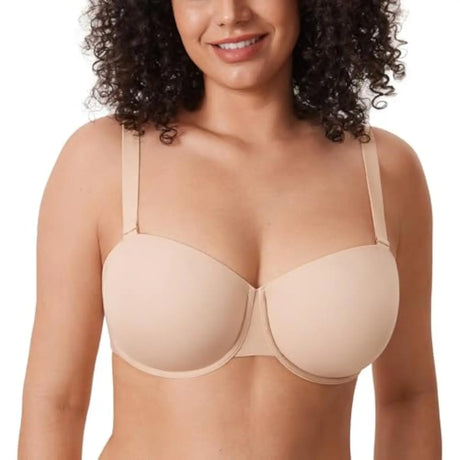 DELIMIRA Women Bras Underwear Push Up Inbarely Plus Balconette Bra Plus Size Full Coverage Seamless Unlined Underwire Bras