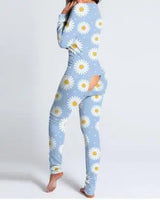 Sexy Pyjama Women's Long Sleeves Homewear Suit Button-Down Front Back Butt Bum Open Ass Flap Jumpsuit Loungewear Christmas Print