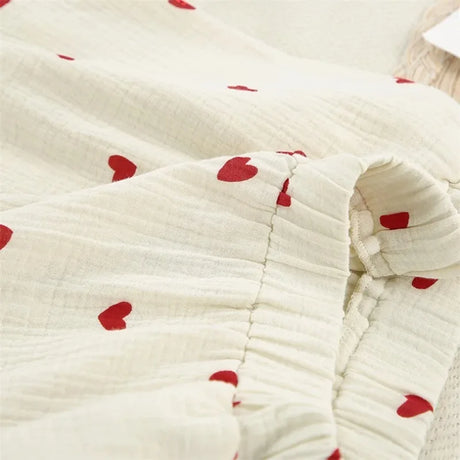 Summer New Love Heart Print Pyjama 100% Cotton Long Sleeve Set 2Pcs Outfit Lapel Sleepwear Button Down Women's Pajamas Nightwear