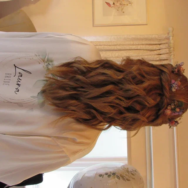 Personalised Sega Floral Wreath Robes Custom Bridal Robe Satin Wedding Bridesmaid Kimono Dressing Gown Bride to be Robe