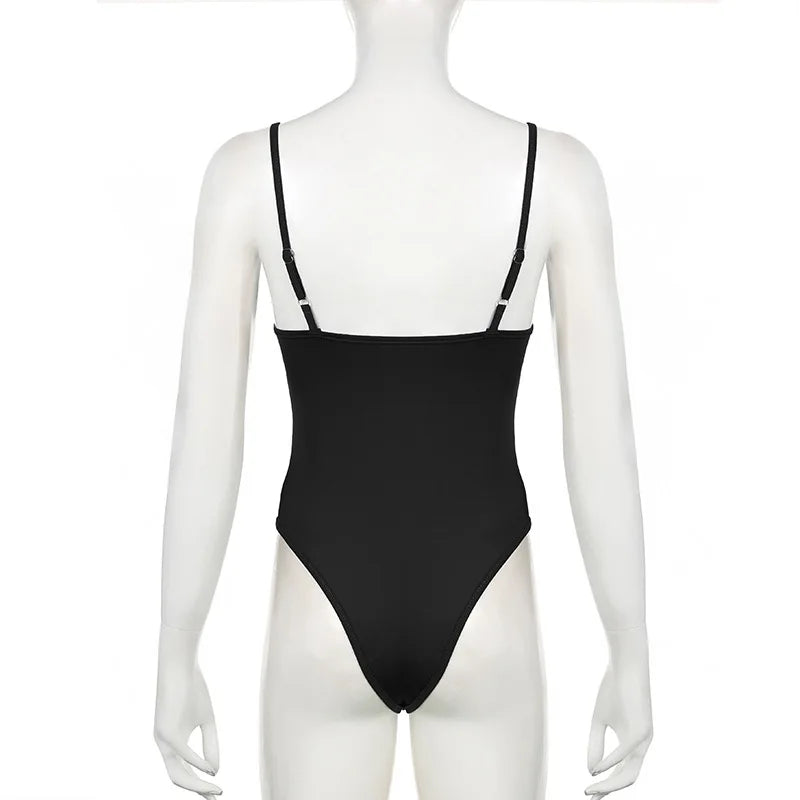 Women's Sleeveless Skinny Shirring Bodysuit Spaghetti Strap Black Solid Simple Basic Sexy Camisole for Vacation