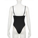 Women's Sleeveless Skinny Shirring Bodysuit Spaghetti Strap Black Solid Simple Basic Sexy Camisole for Vacation