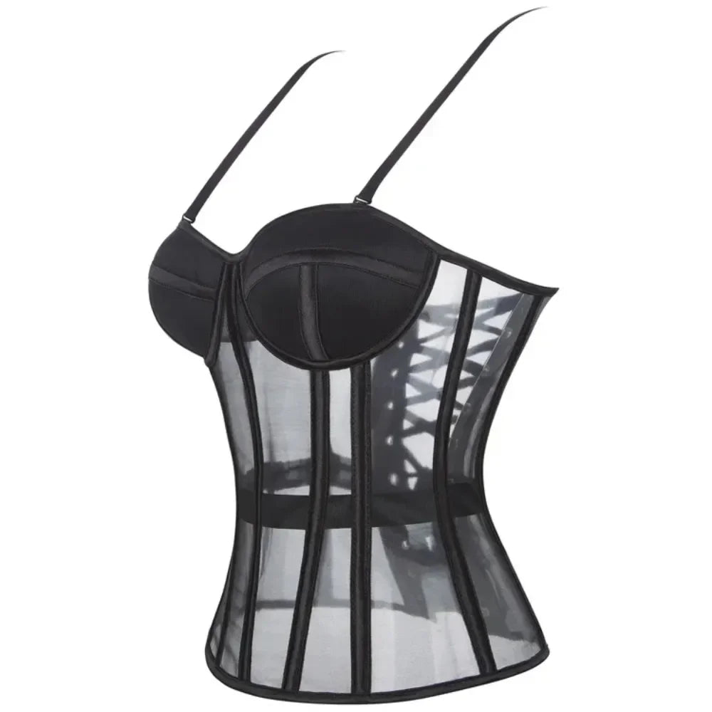 WSHKING Overbust Corset With Bra Korset Woman Strapless Bustier Top Mesh Women Lingerie Black White Sexy Lingerie