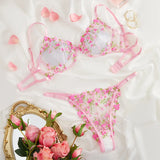 Fairy Lingerie Set Underwire Transparent Lace Bra Panty Floral Underwear for Women