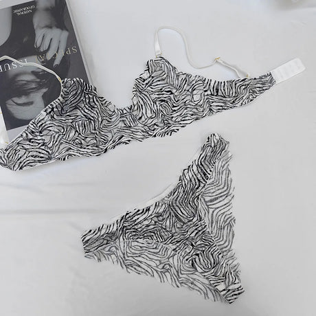 Toucheart Erotic Lingerie Women's Lace Leopard Print Body Shaping Push-up Luxurious Seductive Intimate Bra Large Size Thin Set