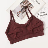 Women Soft Ribbed Bra Knit Wireless Bralette No Pad Camisole Non-Adjustable Thin Strap Lingerie Everyday Lounge Intimates M-L