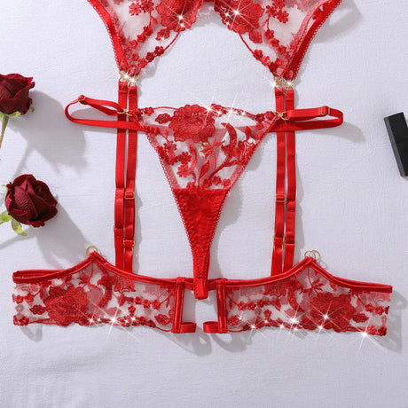 Diccvicc Floral Lingerie for Women See Through Sexy Lace Garter Belt Female Underwear Fantasy Set Very Intimate Exotic Clothes