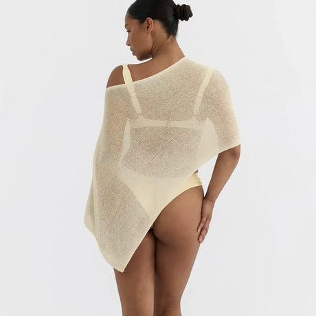 Casual Knit Top, Summer Beach Vacation Pool Party Sexy Sheer Cover-Up, Plain Fitted Design, Perfect for Relaxing and Stylish