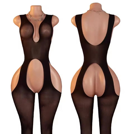 Women's Sexy Pink Mesh Underwear High Elasticity Fishnet Hollow Out Three Piece Open Crotch Babydoll Set Exotic Lingerie