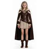 Women New Viking Barbarian Cape Goddess Warrior Plush Cape Retro Plush-Trimmed Hooded Cloak Set Medieval Retro Halloween Costume