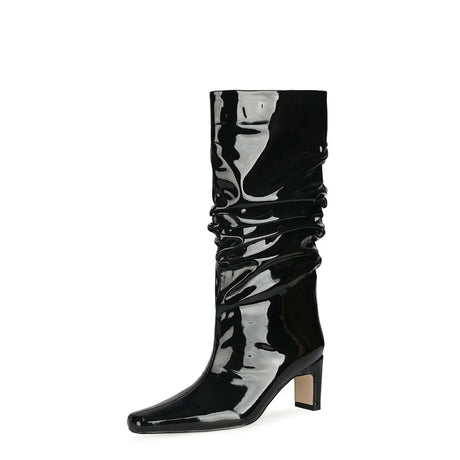 2024 NEW Fashion High Tube Knee High Boots 10cm/6.5cm Thick Heel 21 Colors Women Short Plush Boots Size 45 Winter Leather Shoes