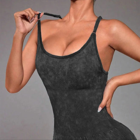 Distressed Washed Yoga Bodysuit for Women - Seamless No Panty Line Strappy Dance Leotard, Vintage Soft Workout Unitard for Gym