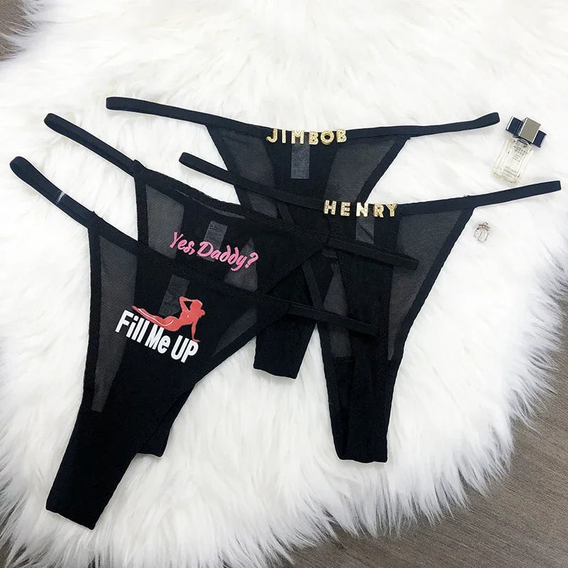 Custom Thongs Crystal Name Letter Women Sexy Underpants Erotic G-String Panties Personalized Underwear Girl Friend Hot wife Gift