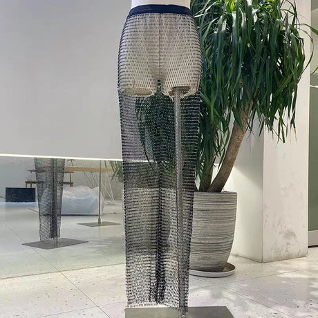 Women's High Waisted Rhinestone Mesh Pants Sparkling Crystal Net Design Sexy Party Clubwear Stretchy Fishnet Bottoms Leggings
